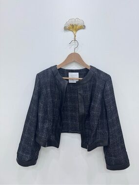Pari Passu Ponte Debi Open Blazer Women's Luxury Wool Blend Leather Trim